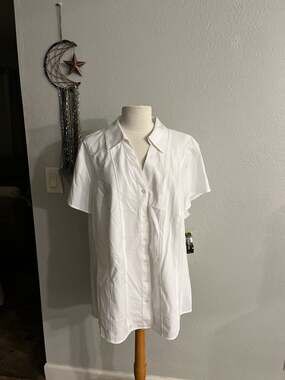 Style & Co. Woman White Short Sleeve Button Down Stretch Shirt Size 3X